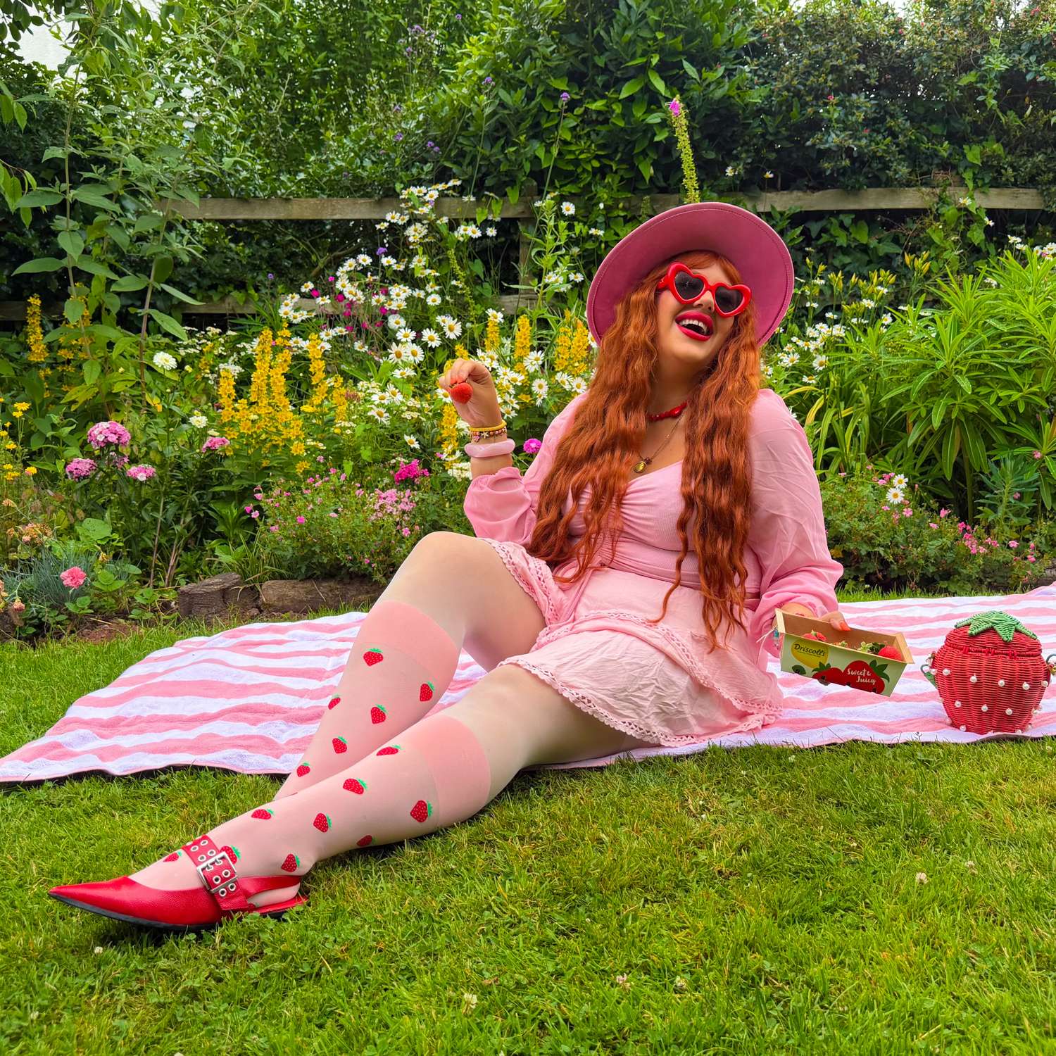 Strawberry Mock Sock Tights - Pink - Image 11
