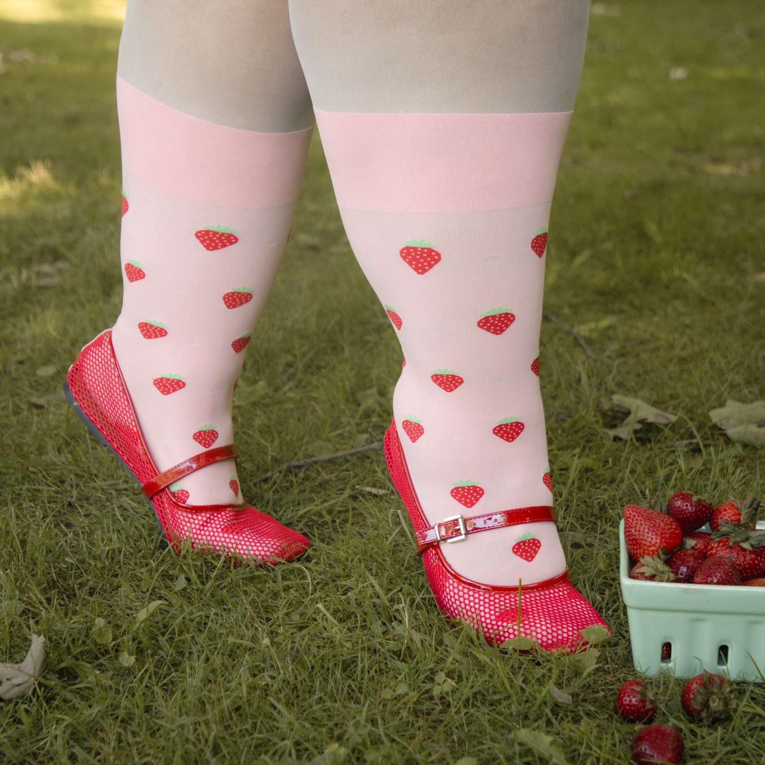 Strawberry Mock Sock Tights - Pink - Image 13