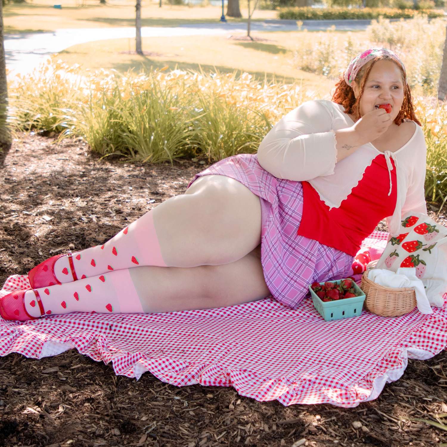 Strawberry Mock Sock Tights - Pink - Image 14